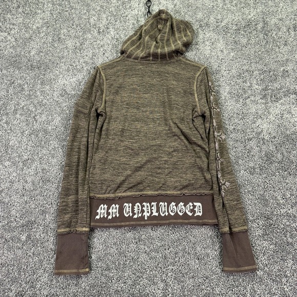 Miss Me Sweatshirt Womens Medium Brown MM Unplugged Rhinestone Wings Hooded - Picture 2 of 11